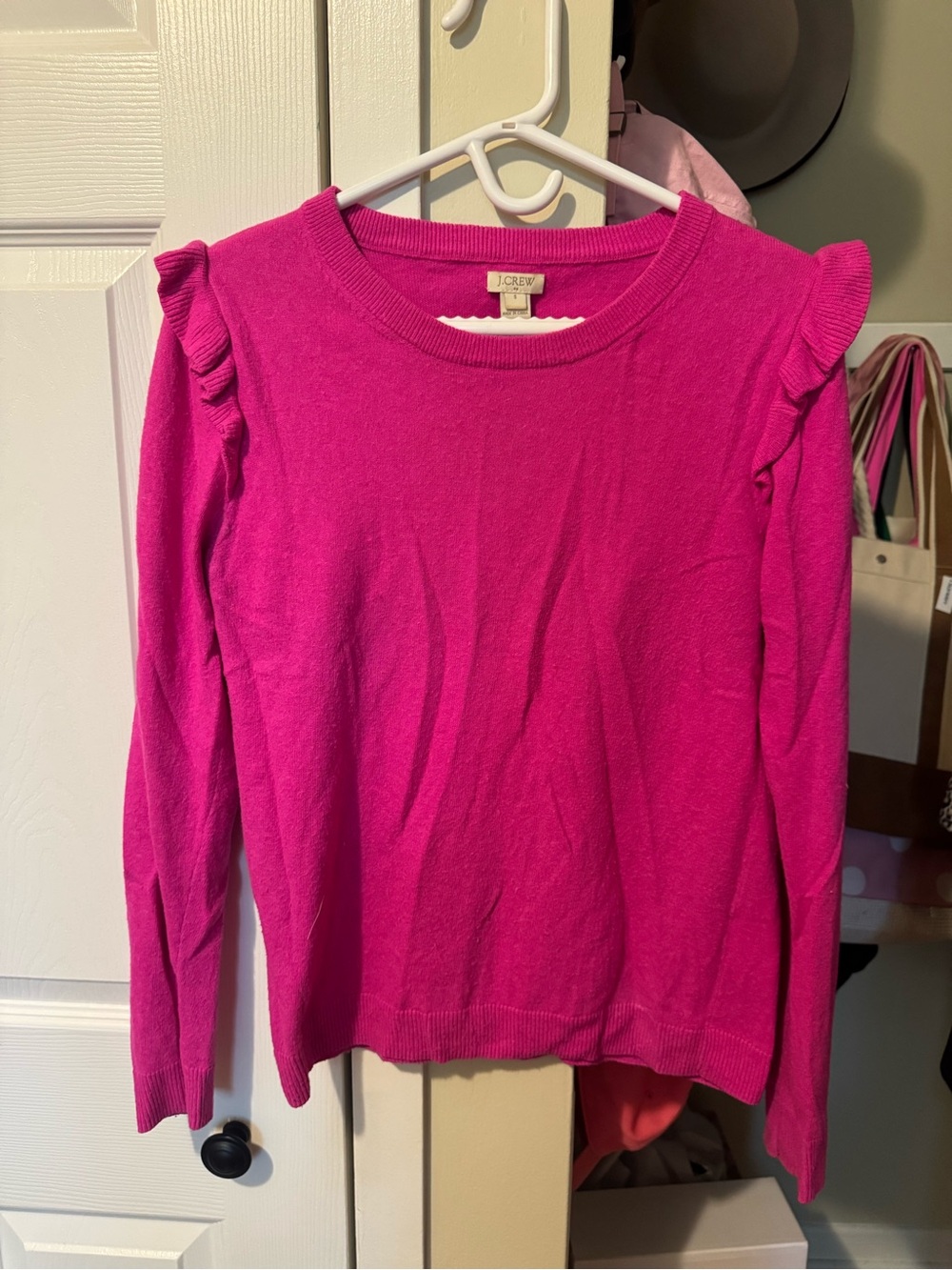 J. Crew Bright Pink Ruffle-Shoulder Sweater Top